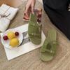 Flat-bottomed slippers one-word slippers double-buckle women's shoes 2025 summer new outer wear beach French versatile cool slippers