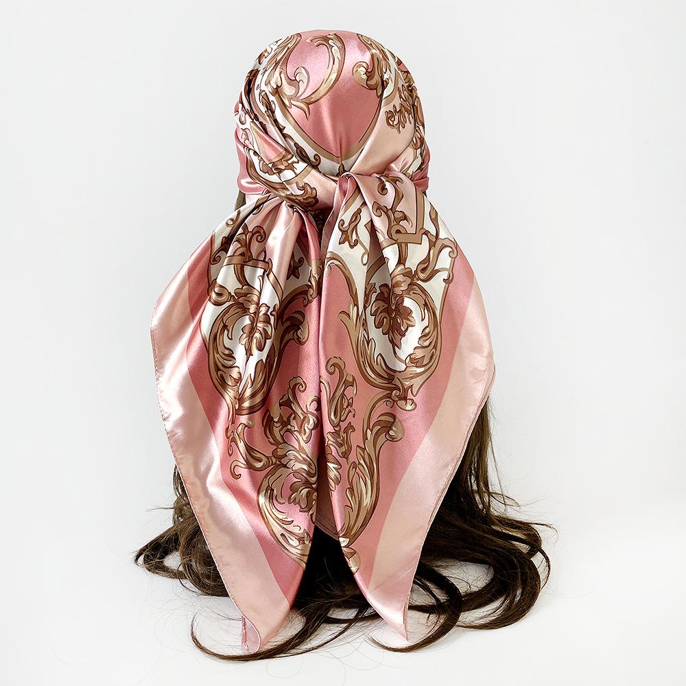 Artificial Silk Headscarf Satin Square Scarf 90cm Headscarf Women's Printing Silk Scarf Trendyeasiest for Match Shawl