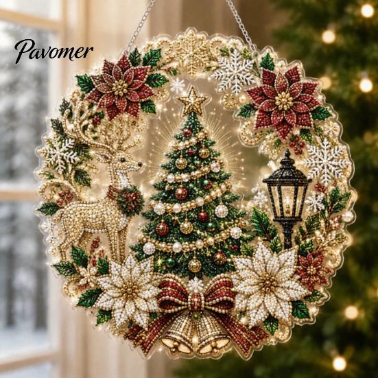 Living Room Holiday Decor Christmas Faux Pearl Art Hanging Ornament Kit, Acrylic Glowing Gift Ideas for Tree Window, DIY Festive Pendant Home Party