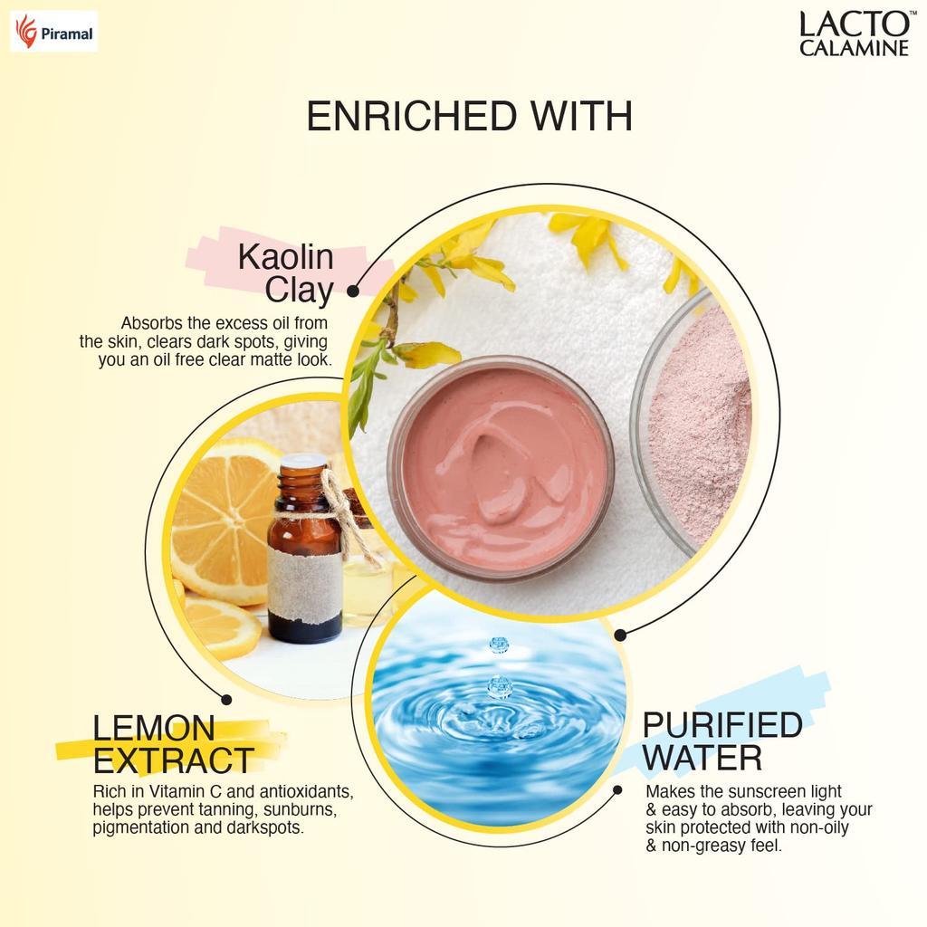 Lacto Calamine Sunshield Matte Look Sunscreen Kaolin Clay SPF50 PA+++ 50g Pack of 2 for Oily Acne Prone Skin