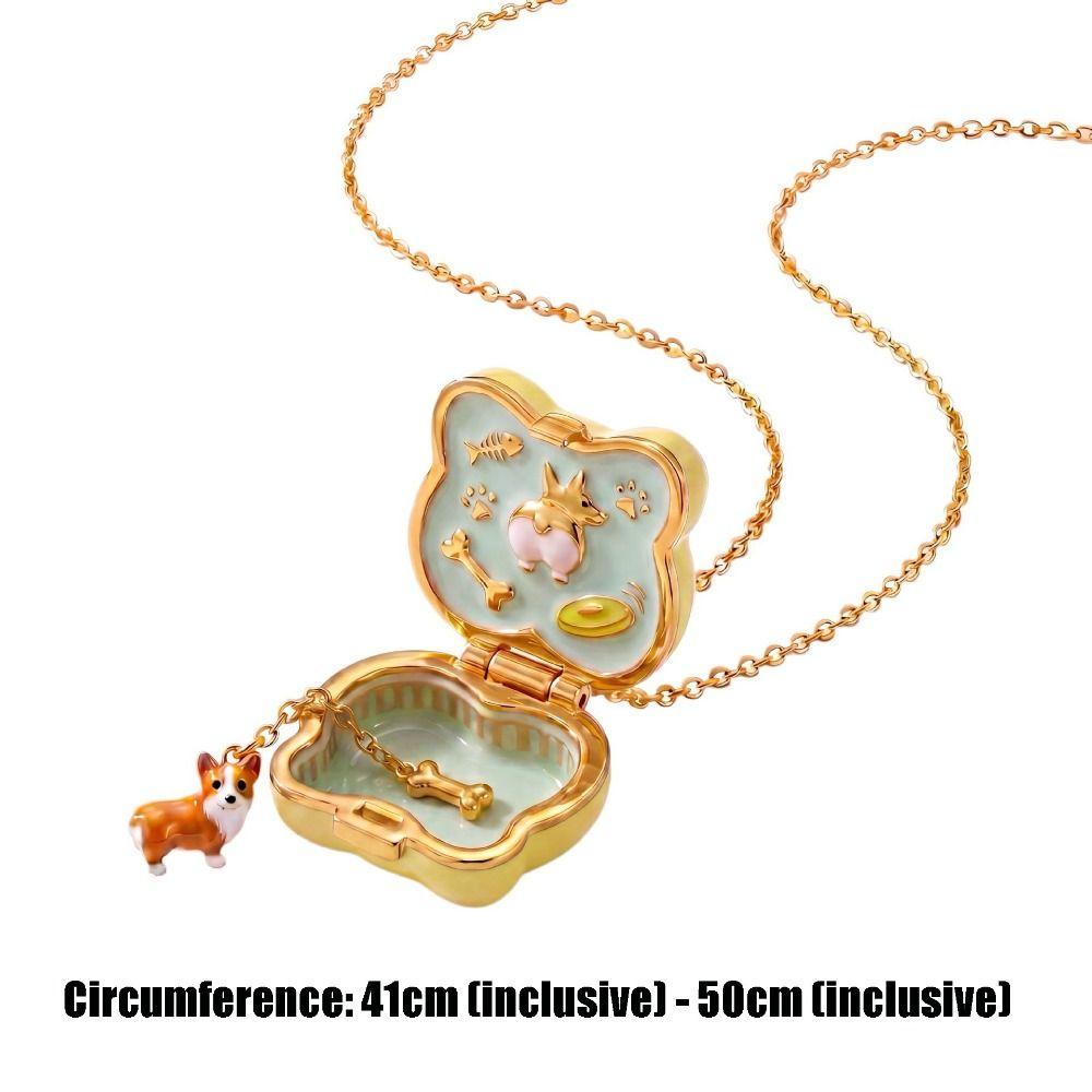 Oil Coating Openable Pendant Necklace Enamel Craft Enamel Dog Necklace Teen Girls Jewelry