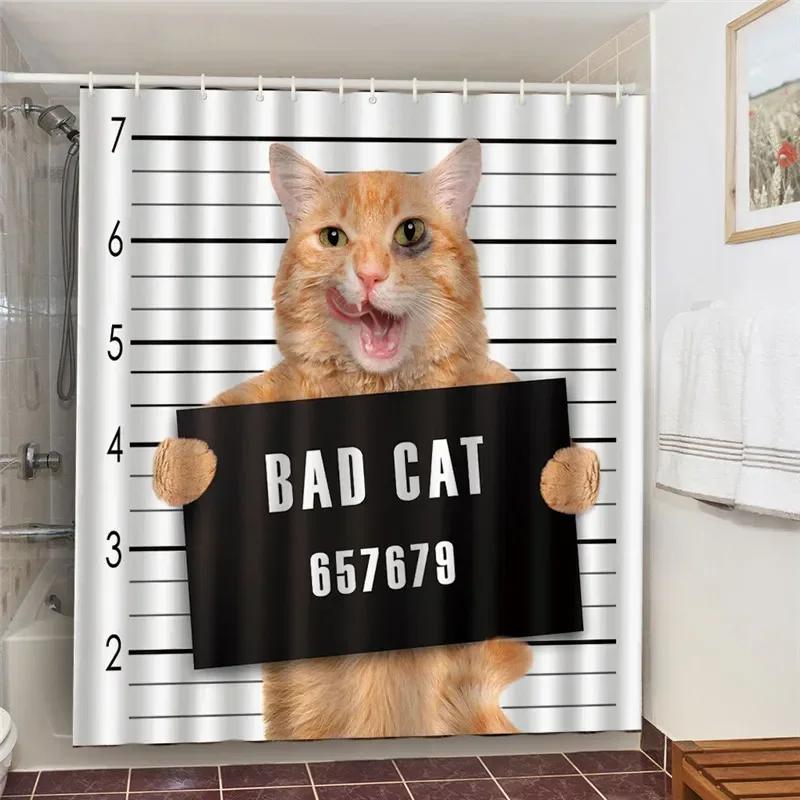 

Cartoon Animal Pattern Shower Curtains Cute Cat Waterproof Polyester Fabric Home Decoration Bath Curtain Bathroom Accessories W60H190(CM)-1 Pcs