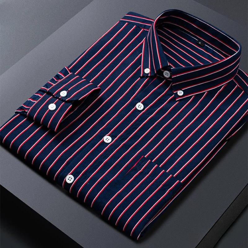 Men's Striped Shirts Formale Casual Printed Plaid Shirt Long Sleeve Slim Fit Botton Down Male Office Business Dress Shirt M-5XL