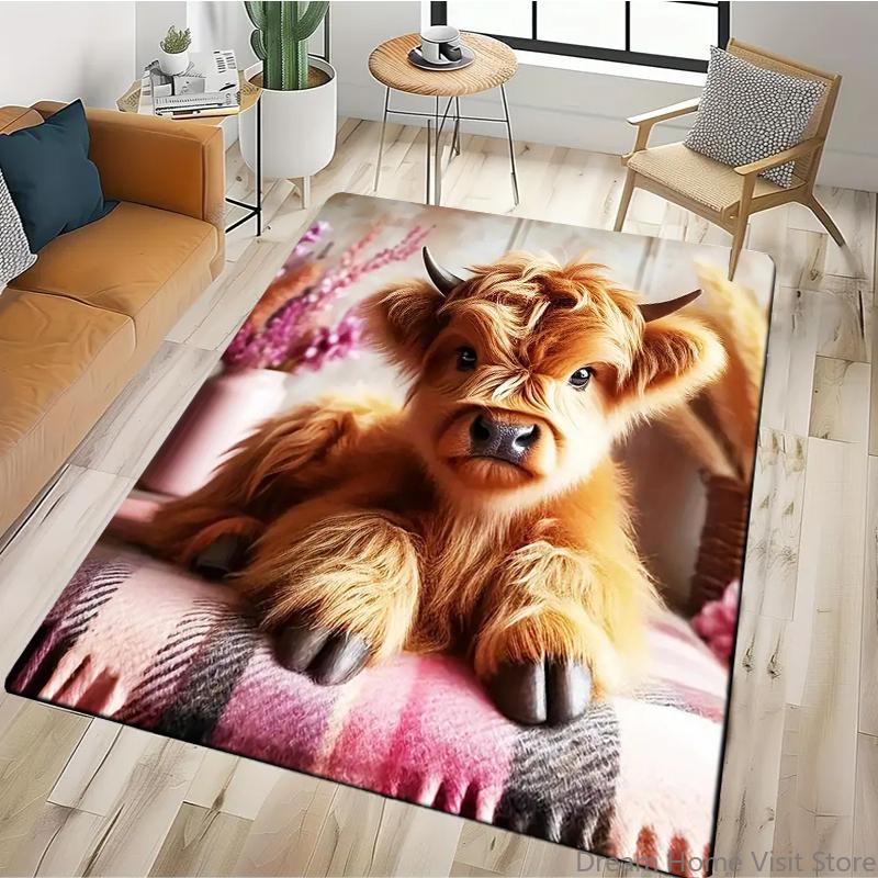 15 Size Highland Cow Printed Carpet Rugs for Home Living Room Bedroom Sofa Doormat Decor,kids Area Rug Non-slip Floor Mat