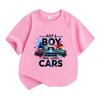 Cute Kids Boys Girls 100% Cotton Short Sleeve Crew Neck T-Shirt, Just A Boy Who Loves Cars Printed Casual Soft Tees For Children Racing Car Lover Gift
