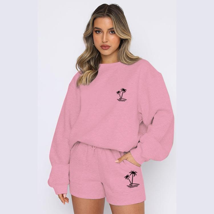 Foreign trade new round neck women's sweater suit casual sports suit hooded fashion fleece sweater trendy clothes