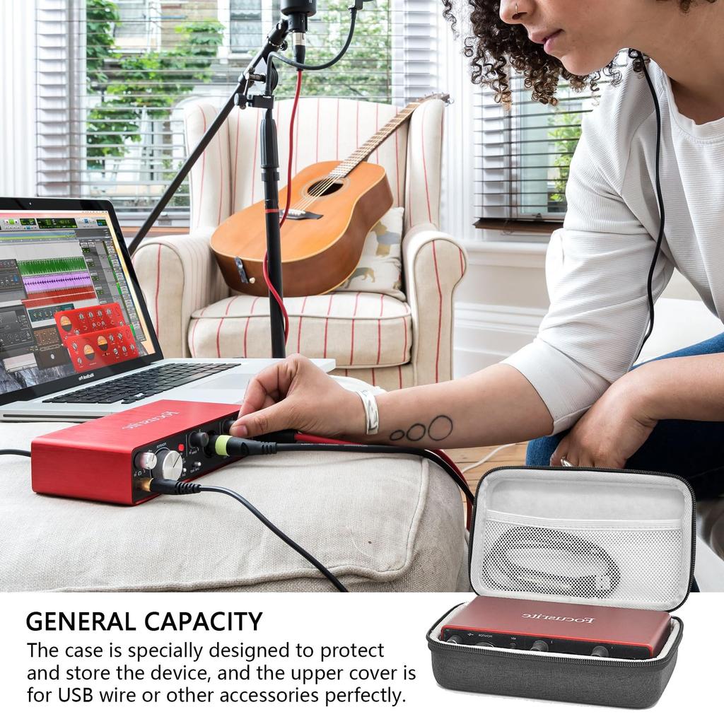Musiin Sound Card Carrying Case, Compatible with Focusrite Scarlett 2i2 3rd Generation Audio Interface Cover, Velvet Interior (Gray)