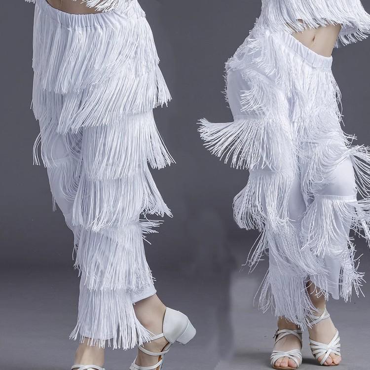 Dámské latinskoamerické taneční kalhoty s třásněmi - Sukně z mléčného hedvábí na cvičení a vystoupení