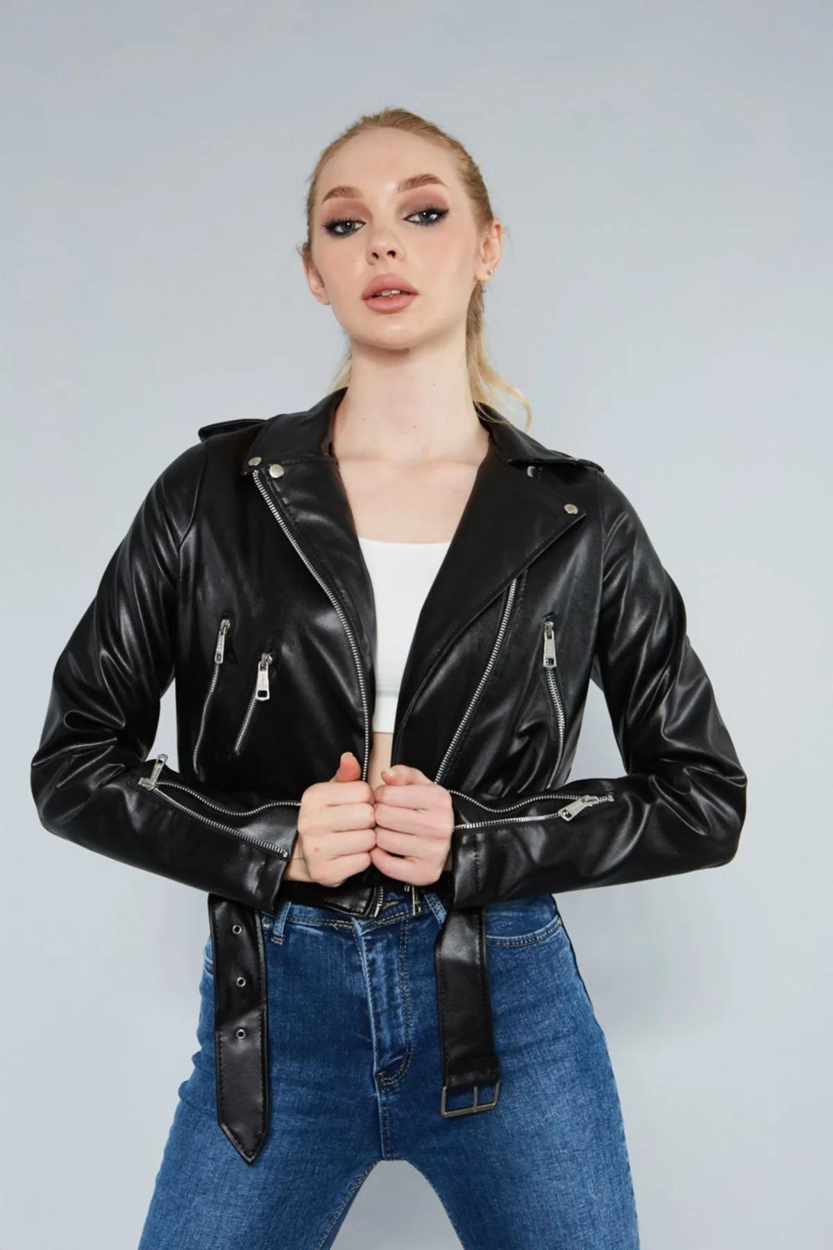 EPeddler Женское черное кожаное пальто с боковой молнией, кожаная куртка