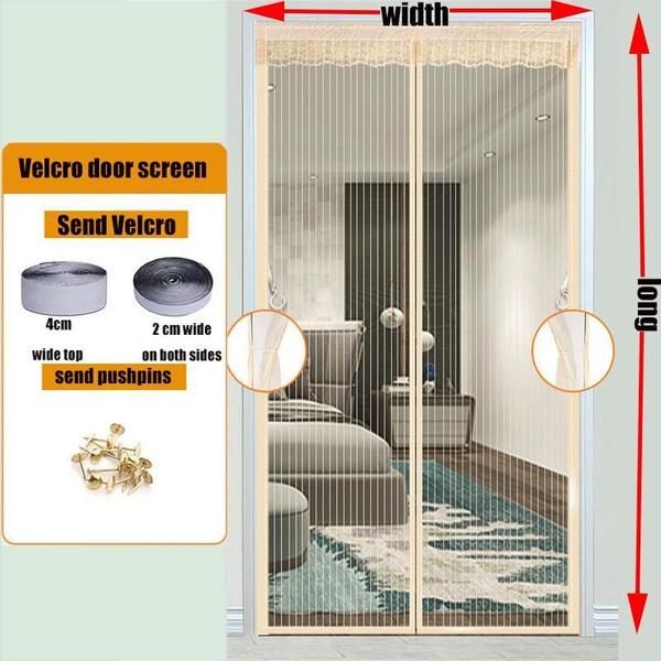 Heavy Duty Magnetic Screen Door Mesh Curtain Mosquito Net Bug Hands Free Partition Mute Striped Door Curtain Bedroom Ventilation