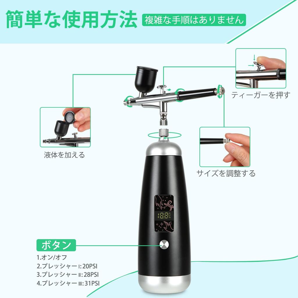 BlazeVideo Rechargeable Airbrush Compressor Set with USB Type-C, 0.3mm Diameter, for Plastic Model Painting, DIY Painting