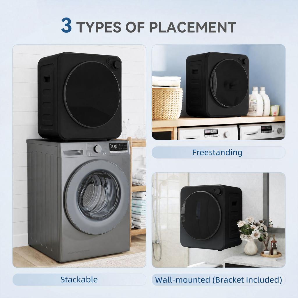 Vented Tumble Dryer Front Load Laundry Dryer 2 Power Modes Black