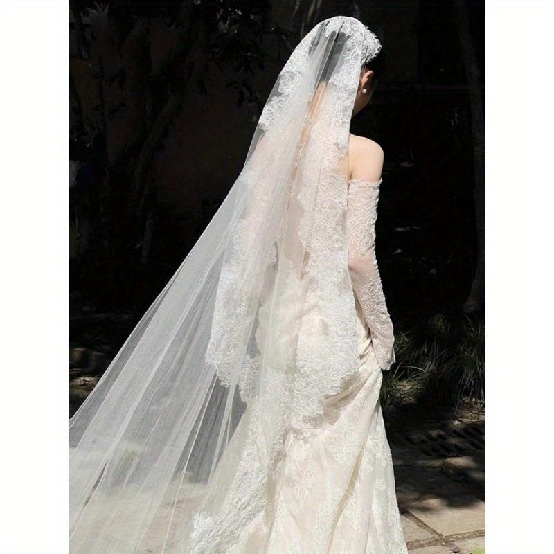 1pc Romantic, Lightweight 3 Meters Lace Trim Bridal Wedding Veil, Elegant for Outdoor, Lawn, Church Wedding Photography