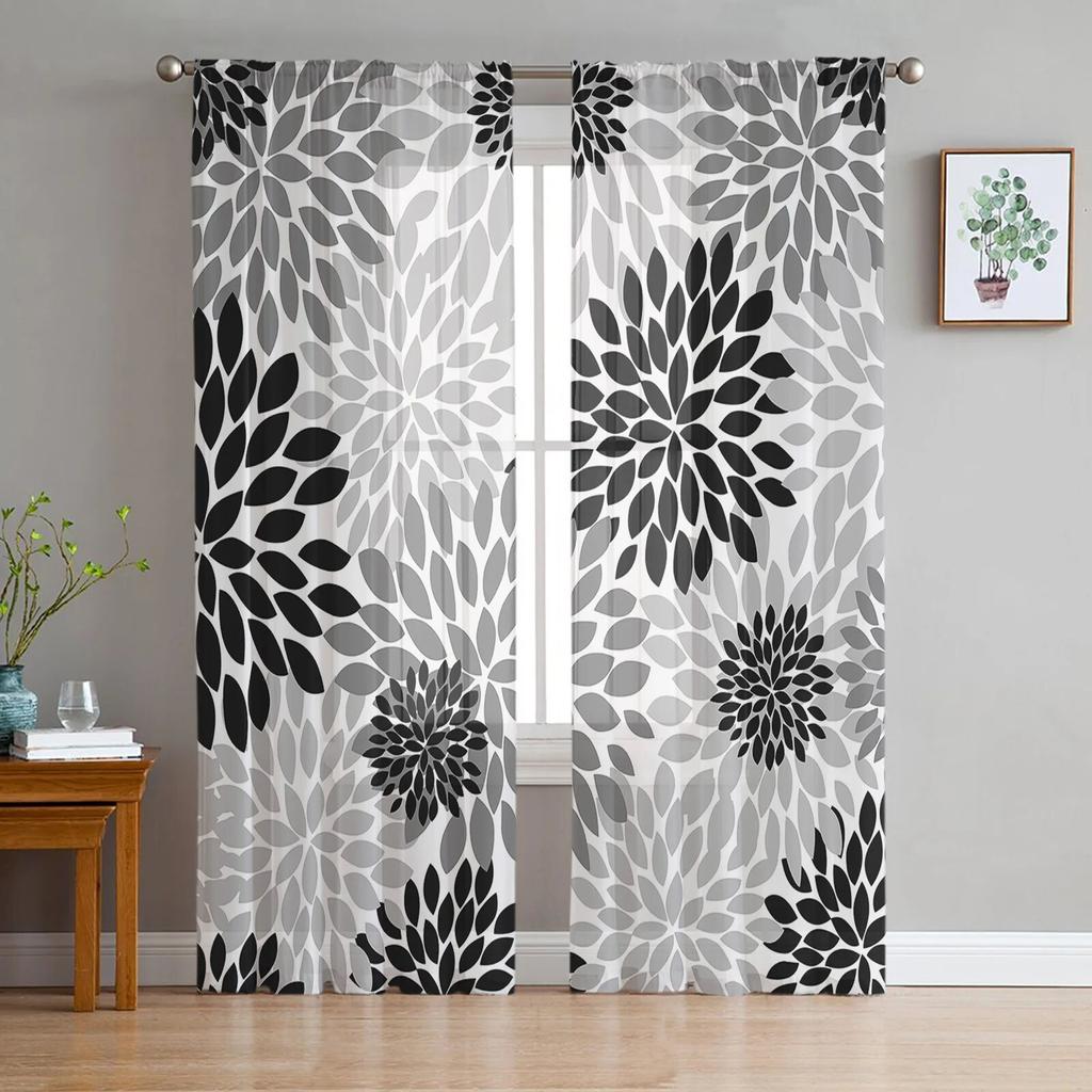 Perdele din tul cu flori galbene de culoare vintage Dahlia pentru sufragerie perdele transparente pentru dormitor perdea fereastră de bucătărie