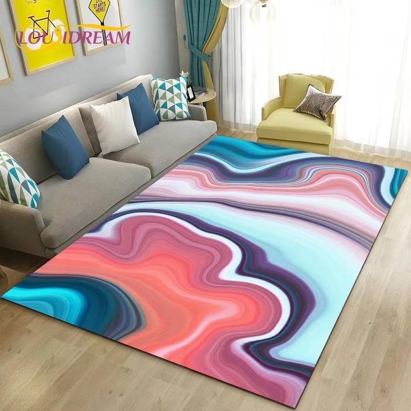 Colour Blue Gold White Marble Area Rug Large Carpet Rug for Living Room Bedroom Sofa Doormat Decoration Kids Non-slip Floor Mat
