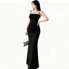 French Celebrity Lace Splicing Suspender Dress Women Skinny Waist Pinched Spice Girls Date Wear Long Dress Outside