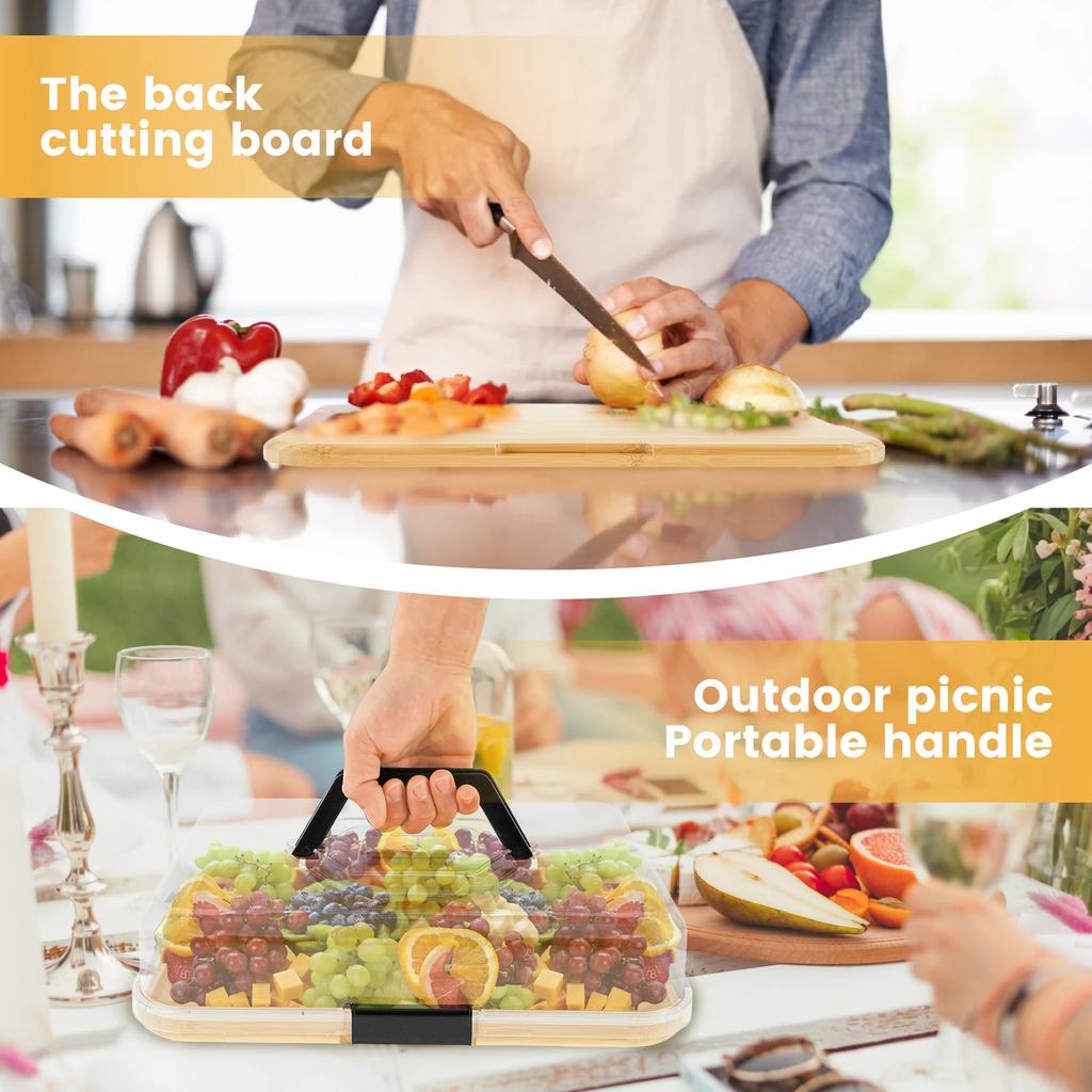 Wood Charcuterie Tray Cheese Board with Clear Lid Compartments Snack Portable Box Dinner Plates Hotel Kitchens Party Sets