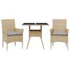 VidaXL Garden Dining Set and Cushions 3 Pcs Beige Rattan Glass 3278607