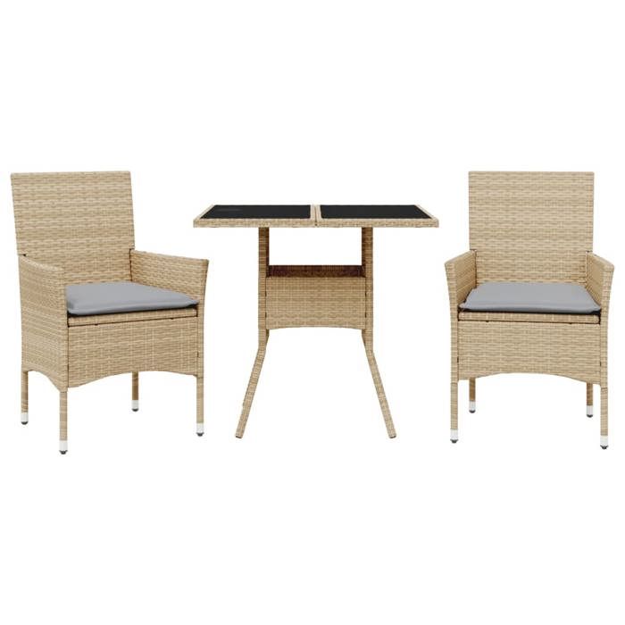 VidaXL Garden Dining Set and Cushions 3 Pcs Beige Rattan Glass 3278607