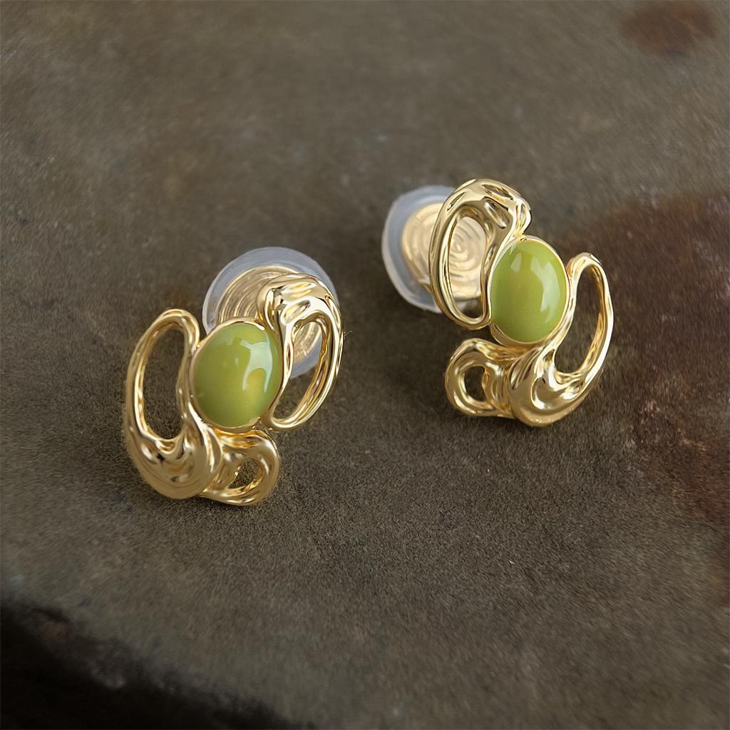 18K Gold Enamel Drip Glaze Irregular Stud Earrings - Light Luxury Niche Design