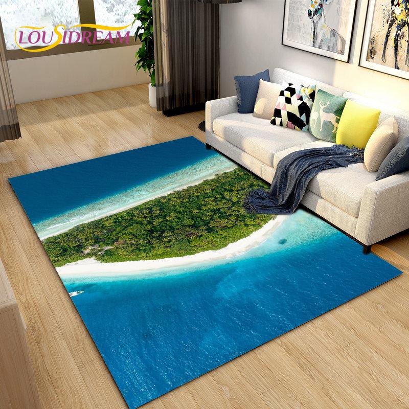 3D Ocean Seawater Beach Water Scenery Area Rug,Carpet Rug for Living Room Bedroom Sofa Doormat Decoration,Kid Non-slip Floor Mat