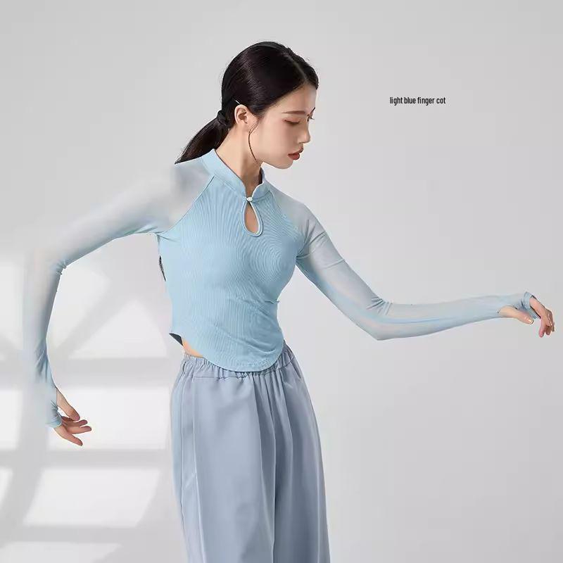 Women's Retro Chic Long Sleeve Yoga & Dance Top - Slim Fit, Chinese Style