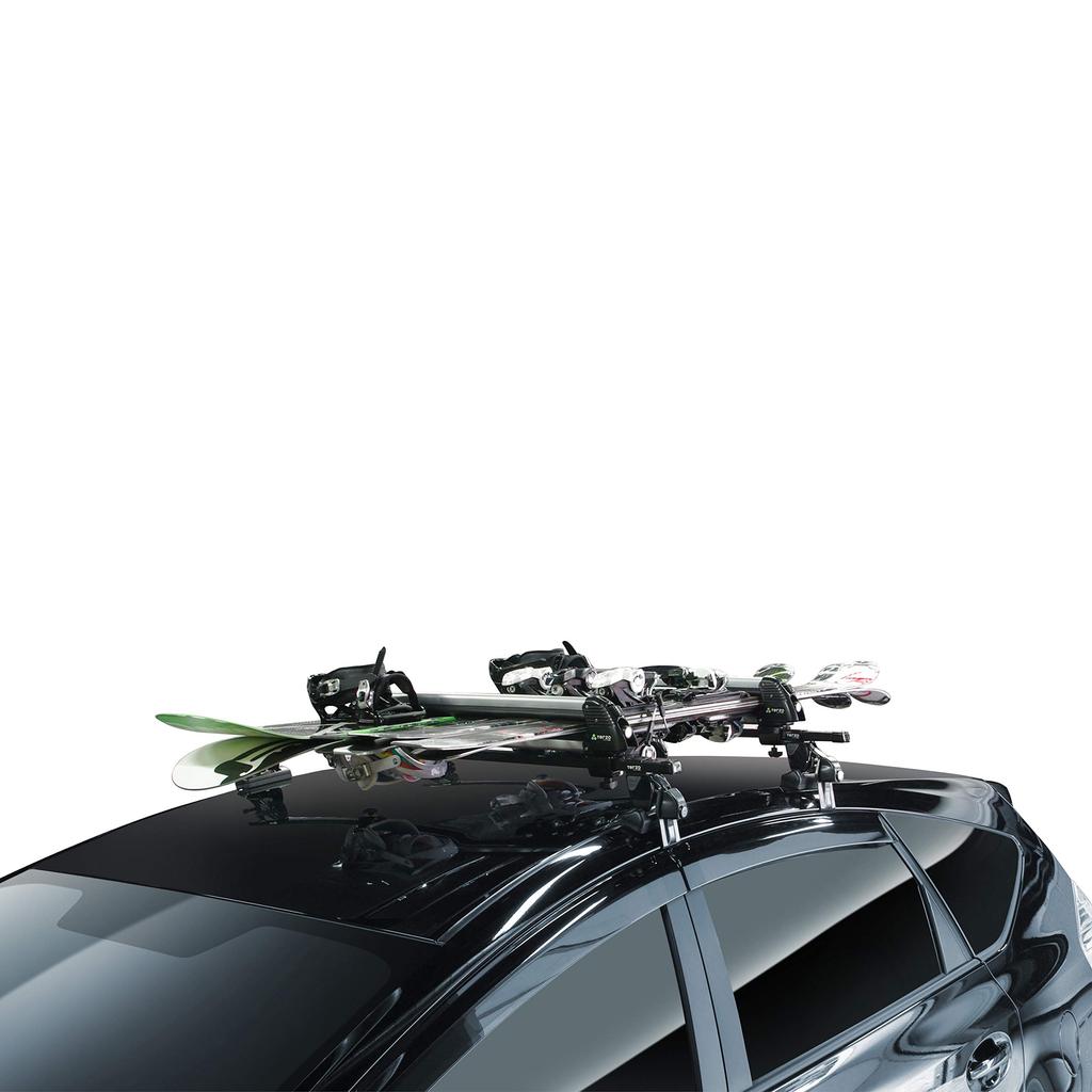 Terzo (by PIAA) Ski/Snowboard Carrier, Holds 4 Snowboards or 6 Skis, Flat Long, Slit, Metal Silver, One-Side Opening, with Lock, ES139SL