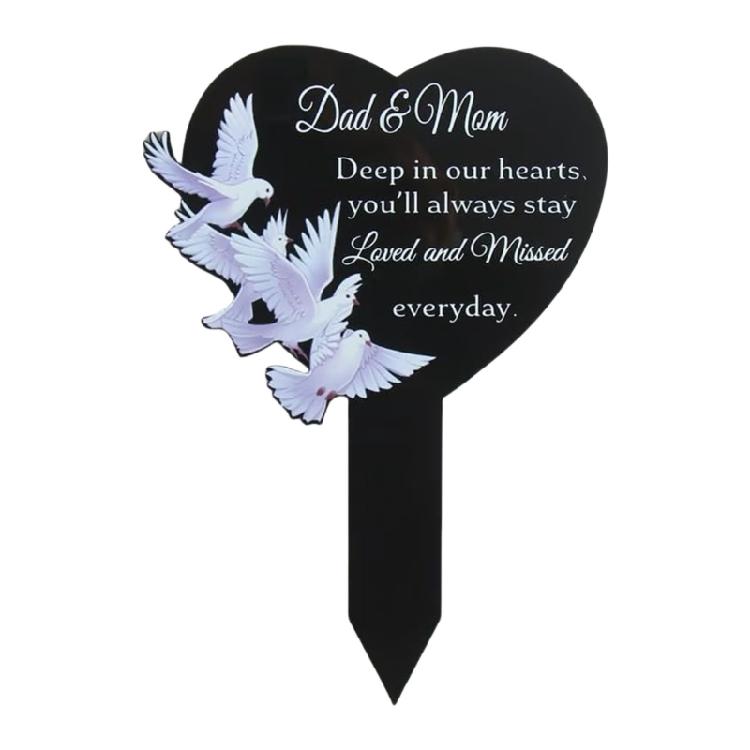 Remembrance Plaque Heart Shape Cemetery Memorials Gift Weatherproof Acrylic Engraved For Loved One Outdoor Decoration