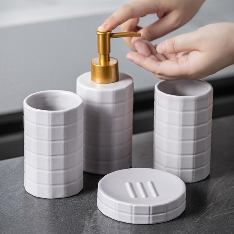 Ceramic Bath Accessories Set For Home Use, AntiSlip Toothbrush Cup Holder With Easy To Clean Glazed Finishes