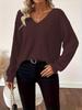 2025 Women's V-neck Solid Color Sweater: European & American Style, Autumn Long Sleeve, Casual Loose Fit with Bowknot