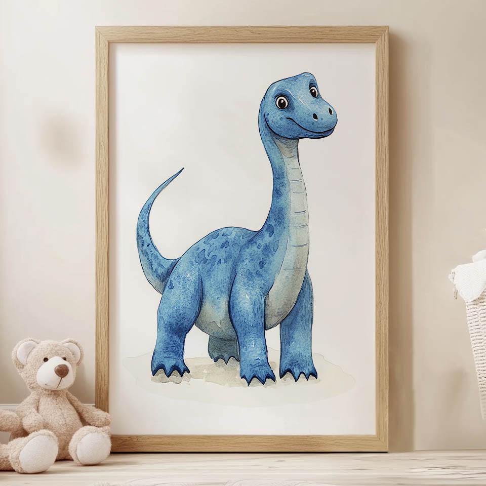 Plakat Niebieski Dinozaur W Krainie Fantazji Plakat Niebieski Dinozaur W Krainie Fantazji, 30X40 Cm, Bez Ramy, Płótno Premium Na Blejtramie