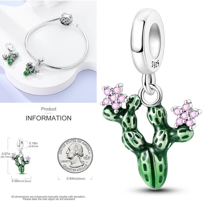 Neuer 925er Silber Kaktus Kleeblatt Anhänger Frühlingsgrüne Serie Perlenanhänger Für Original Perlenarmband DIY Schmuck