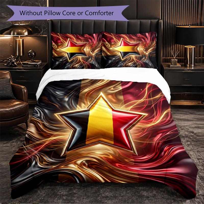 Belgium Football Pattern 3 Pieces Bedding Set Soft Microfiber Duvet Cover with Pillow Cases for Bedroom