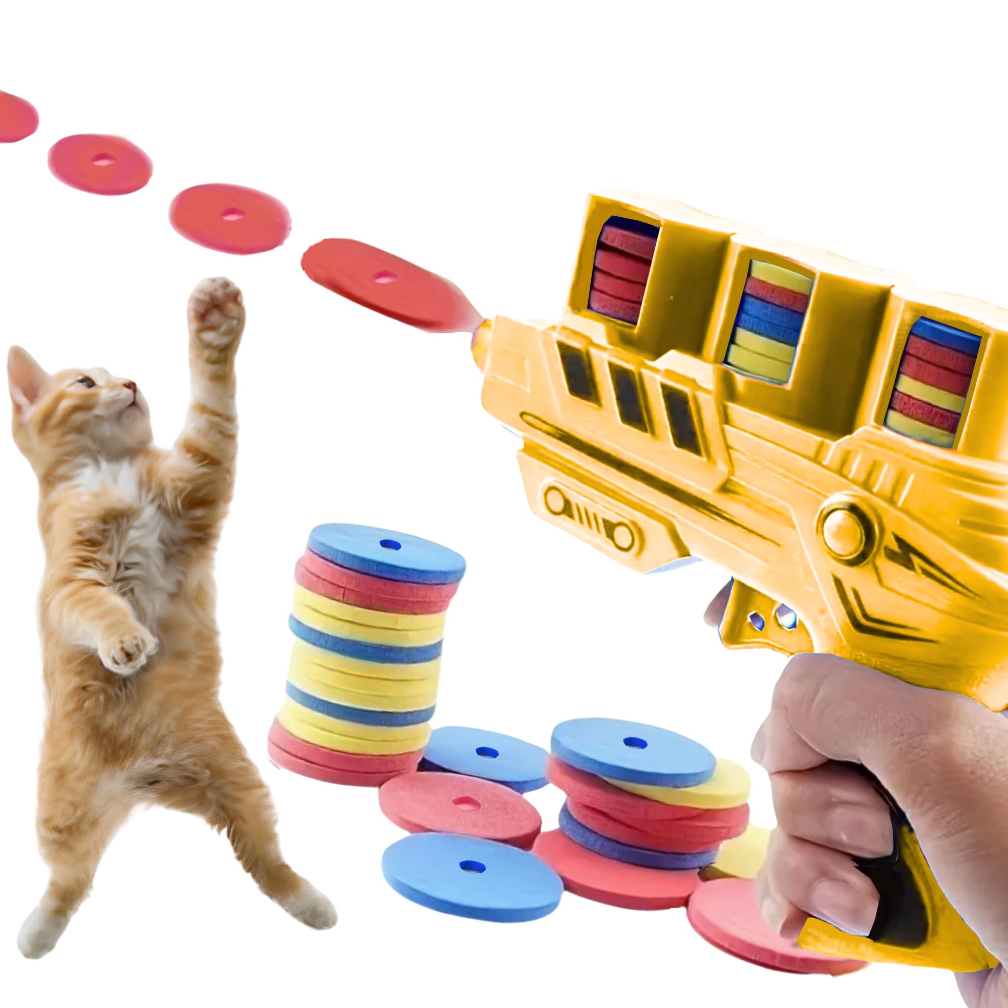 

Пусковое устройство для дисков для кошек со 100 дисками из ЭВА для домашних упражнений и снятия стресса, японская инструкция, игрушка для погони за кошками AZ-FRONT, игрушка, диски, использование, облегчение, облегчение, в комплекте, (желтый)