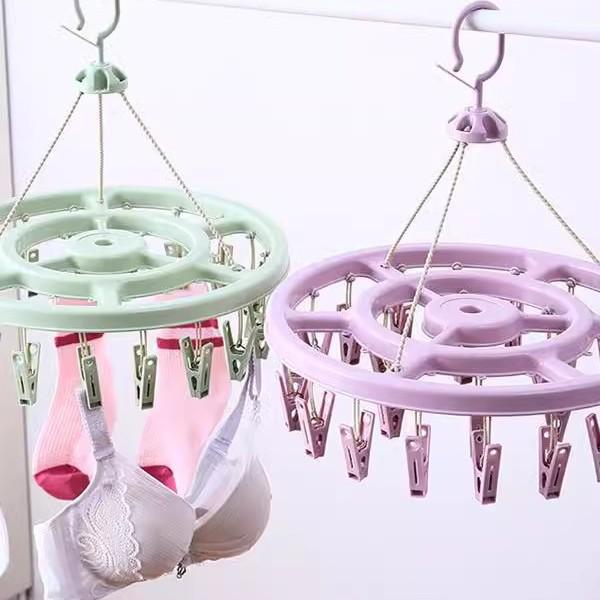 Windproof Plastic Drying Rack with 12 Clips - Ideal for Children's Socks, Baby Clothes, and Underwear.