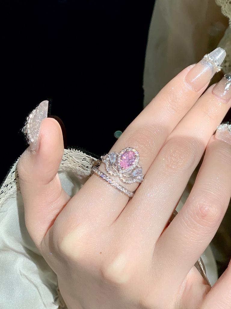 And Fashionable Chic Crown Ring With Microinlaid Pink Diamond Cz Stone Delicate Craftsmanship Unparalleled Elegance