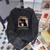 Washed Vintage Oversize Long Sleeve T-Shirt Unisex Black Cat Print Loose Casual Pullover Top Autumn