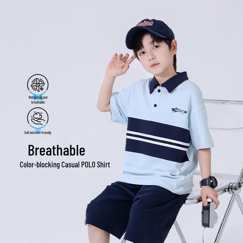 

Kids Boy s Summer Breathable Cotton Short-Sleeve Polo Shirt 120