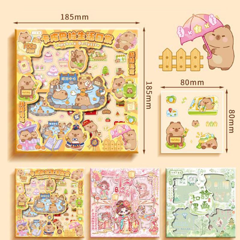 100 Feuilles Autocollants Animaux Capybara Tendance Imperméables Autocollants Compte à la Main Dessin Animé Mignon Autocollants Décoration Carnet