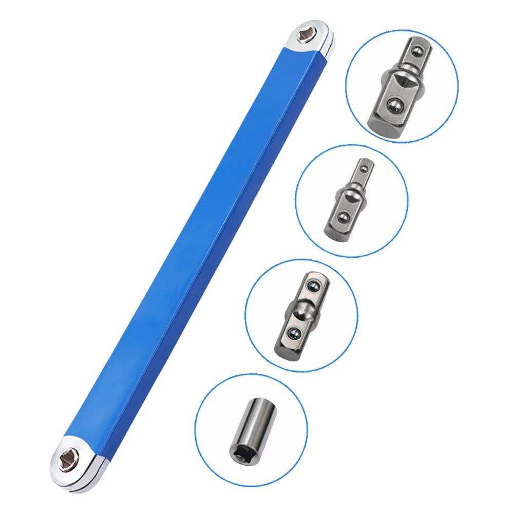 Multifunctional Car Offset Extension Wrench with 4 Adapters Dual-purpose Impact Socket Ratchet Wrench Automotive Hand Spanner Extension Wrench