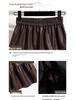 Fluffy Autumn 2025 Women's PU Leather High-Waisted A-Line Pleated Midi Skirt