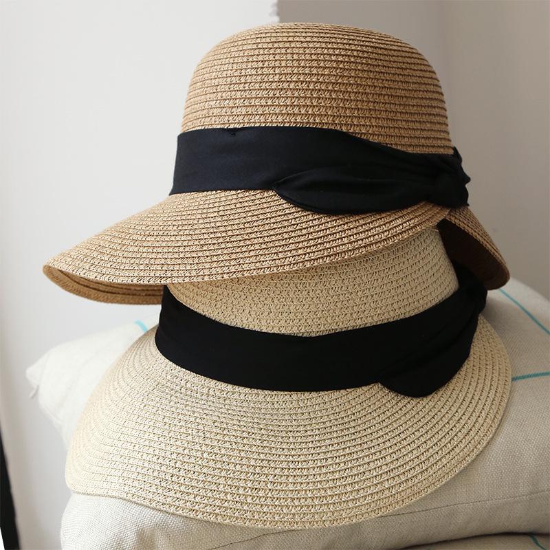 Women's Summer Sun Protection Bowknot Japanese Style Fisherman Hat Korean Version Versatile Foldable Straw Hat for Beach and Seaside