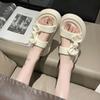 Fashion Fashionable Cool Slippers 2025 New Soft Leather Thick Sole Bow Tie for Wearing on The Beach Daily Slippers
