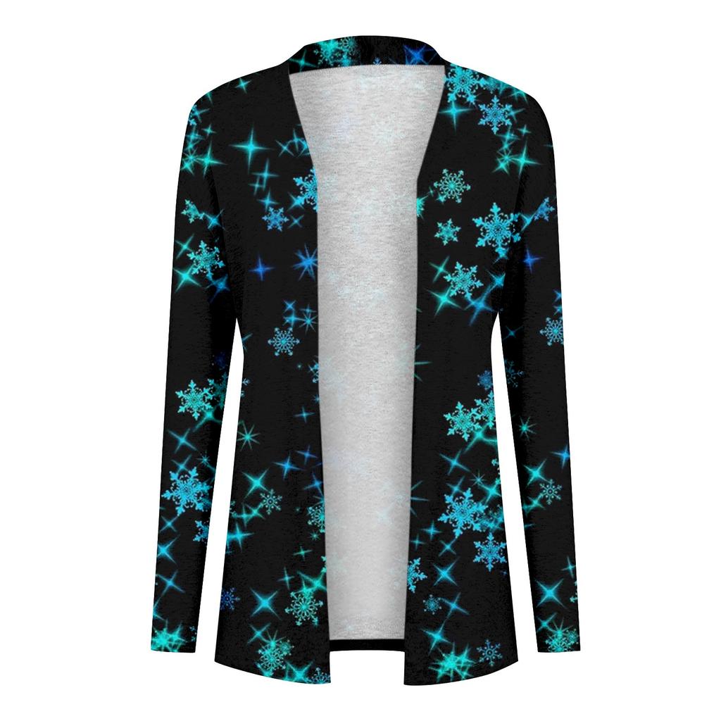 Damenmode Weihnachtsdruck Jacke Langarm Casual Cardigan Mantel