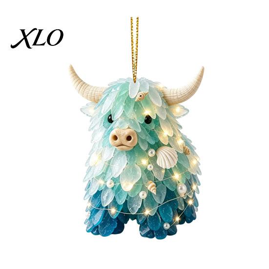 Decorative Animal Shaped Ornaments Blue Glass House Christmas Hanging Ornament, Acrylic Double Side Thoughtful Gift Ideas Printed Tree Decor Pendant,