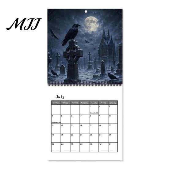 Desktop And Wall Organizer Raven Crow 2027 Calendar, 12 Months Moonlit Gothic Unique Gift for Goth Lovers Art, Mysterious Dark Hanging Calendar