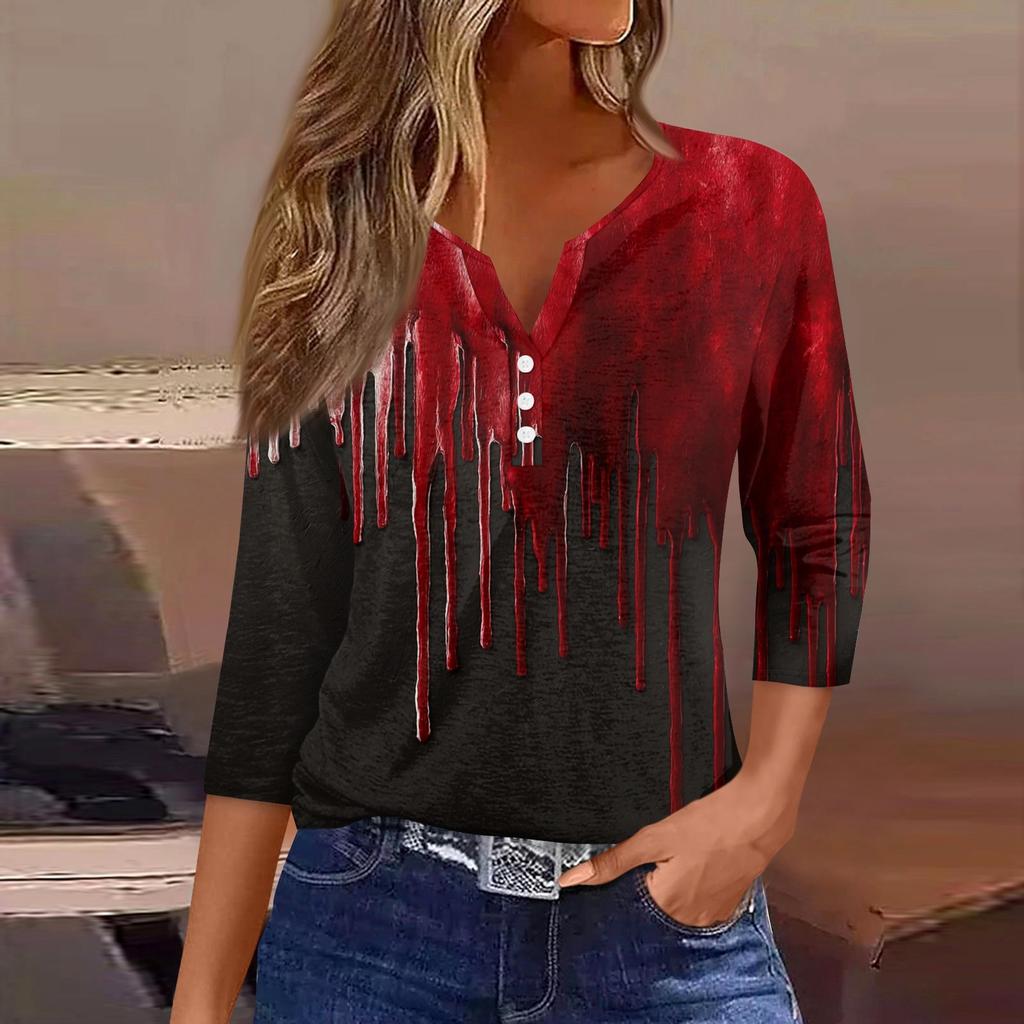 Dames T-shirt T-shirt Print Knoop 3/4 Mouw Dagelijks Weekend Mode Basic V-hals Normaal Top