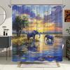 1Pc Extra Long Bathroom Curtain - African Savannah Sunset With Elephants, Machine-Washable Polyester Shower Curtain, Large Bath