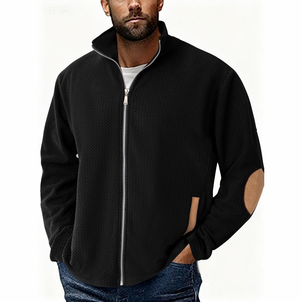 Herren Zip-Up Hoodie Vintage Gefüttertes Sweatshirt Fleece Full-Zip Winter Warme Jacken mit Ellbogenflicken