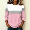 Women's Raglan Sleeve T-Shirt, Round Neck Three-Quarter Sleeve Striped Color-Block Pullover Top
